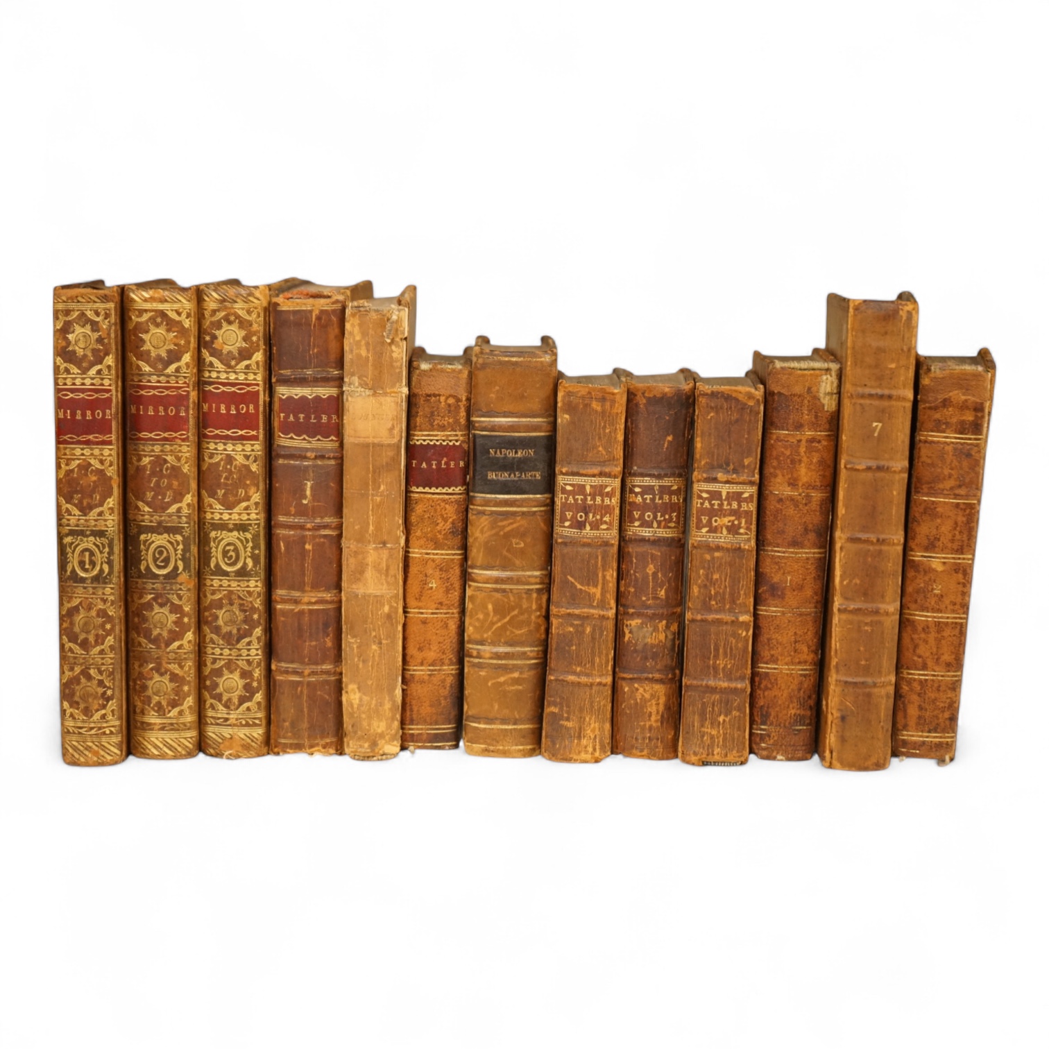 The Mirror in three volumes, 1779-80, with leather bound volumes of Tatler (13)